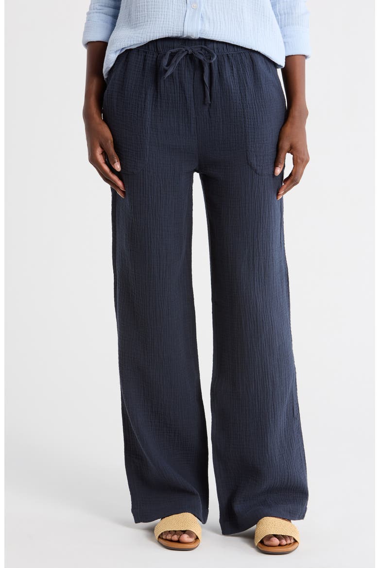 Cotton Gauze Pull-On Pants, Main, color, NAVY BLUE