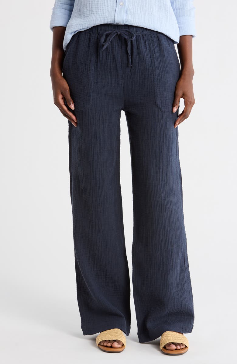Splendid Cotton Gauze Pull-On Pants, Main, color, Navy Blue