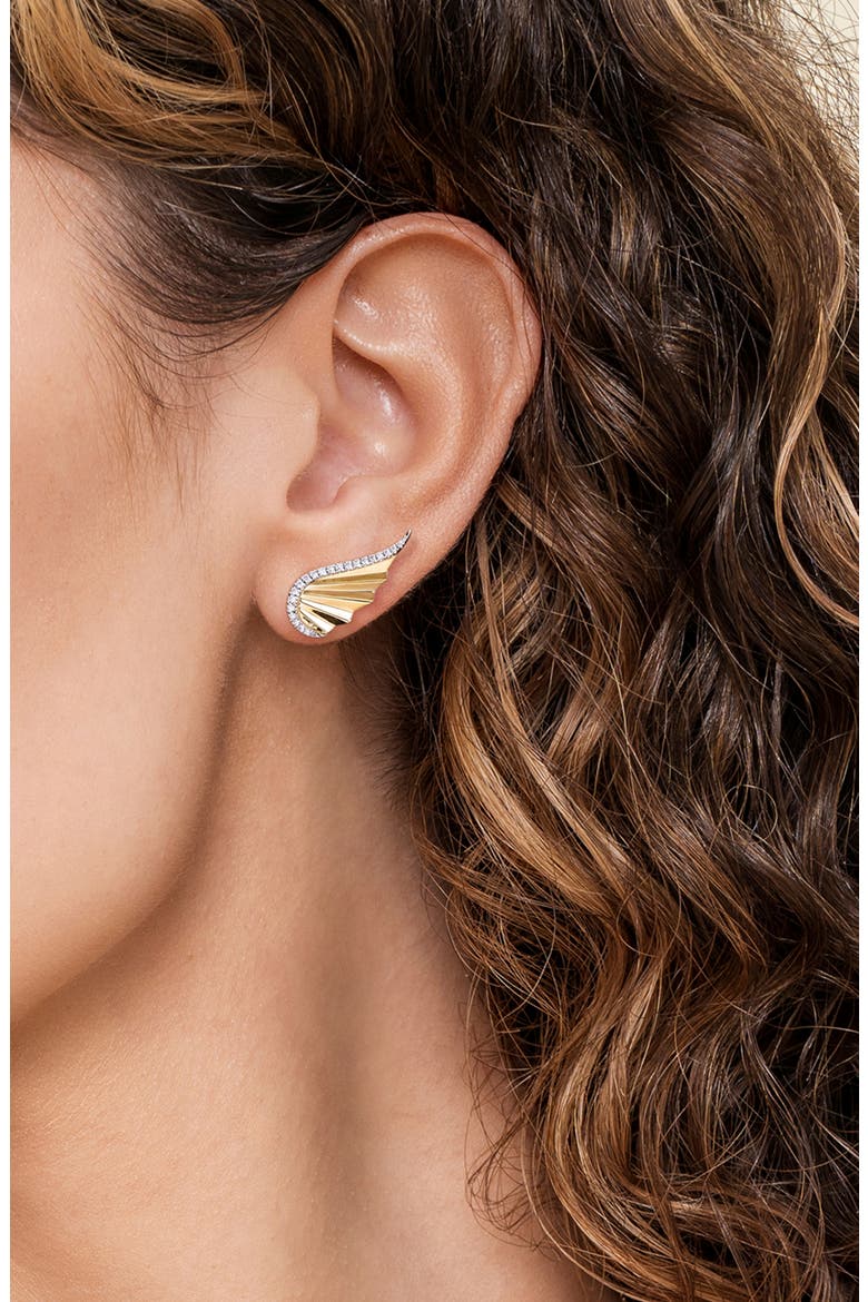 14k Gold Diamond Wing Stud Earrings, Alternate, color, 14K YELLOW/ WHITE GOLD