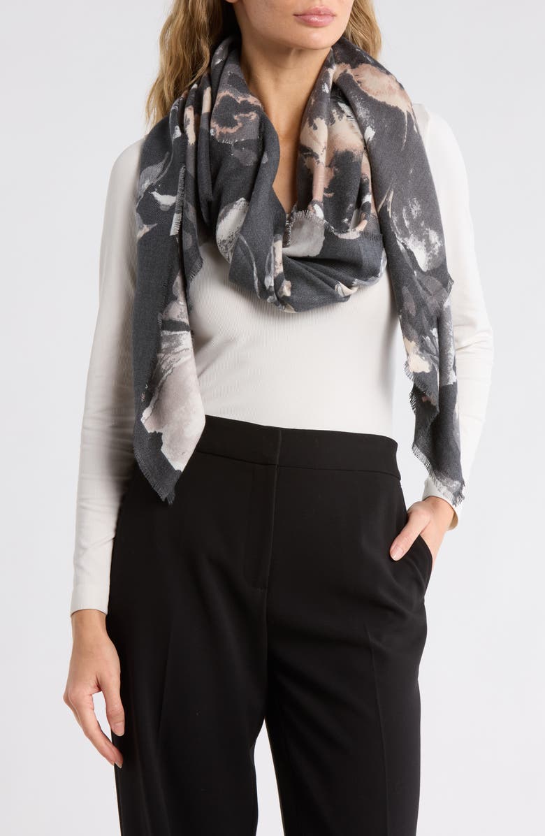 Vince Camuto Inky Floral Supersoft Wrap Scarf, Main, color, Black Ivory