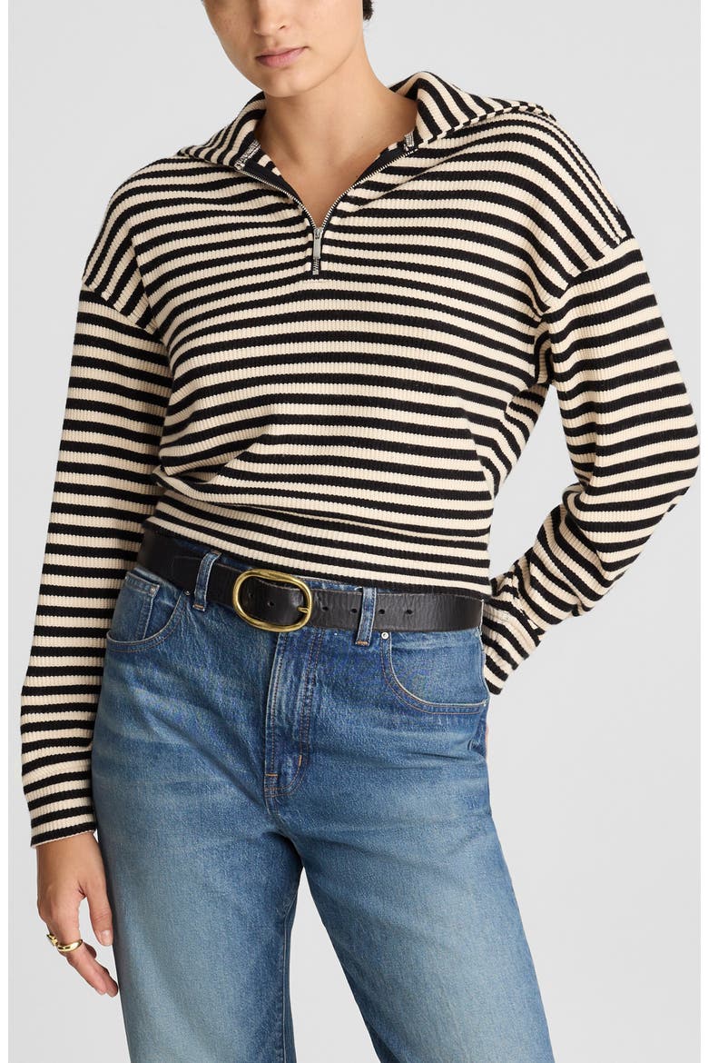 Stripe Half Zip Top, Main, color, JET BLACK