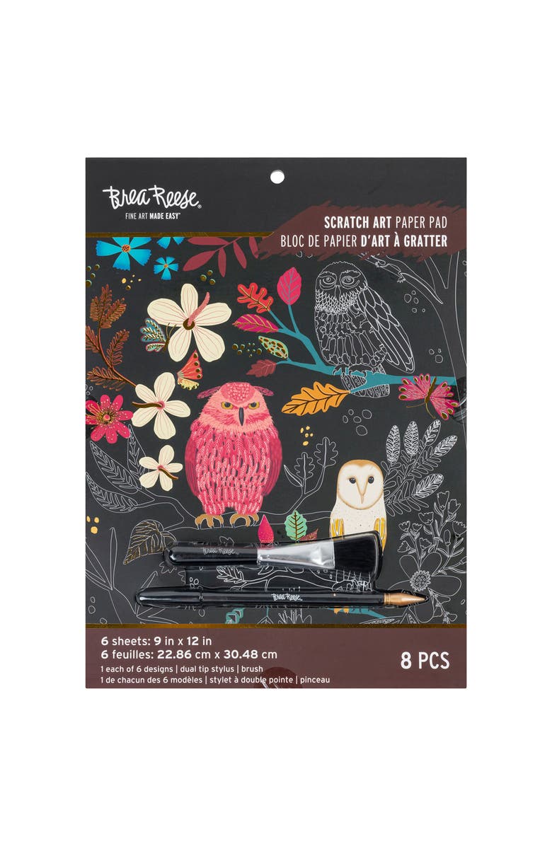 Brea Reese Scratch Art Paper Pad Owl 
Moon 6 Designs, Main, color, Multicolored