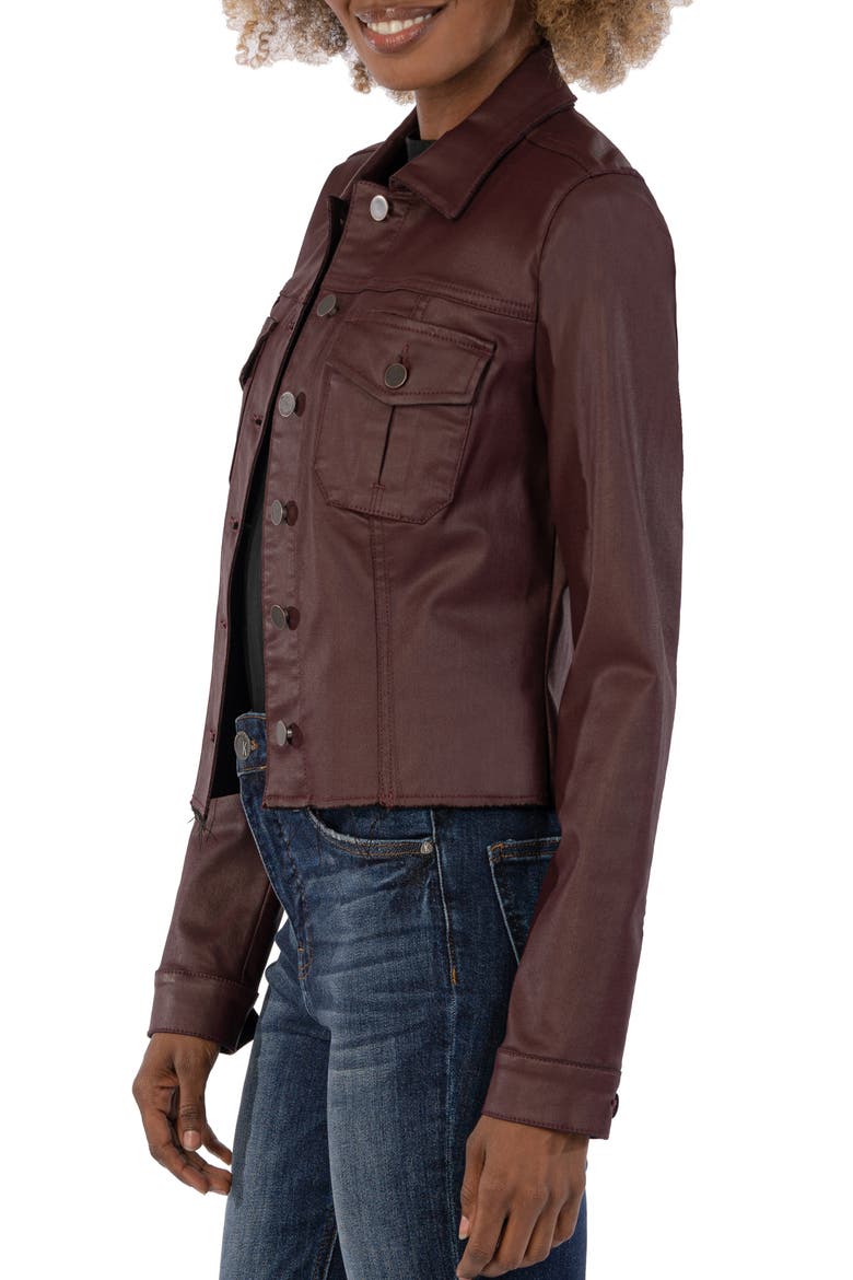 Kara Raw Hem Crop Denim Jacket, Alternate, color, BORDEAUX