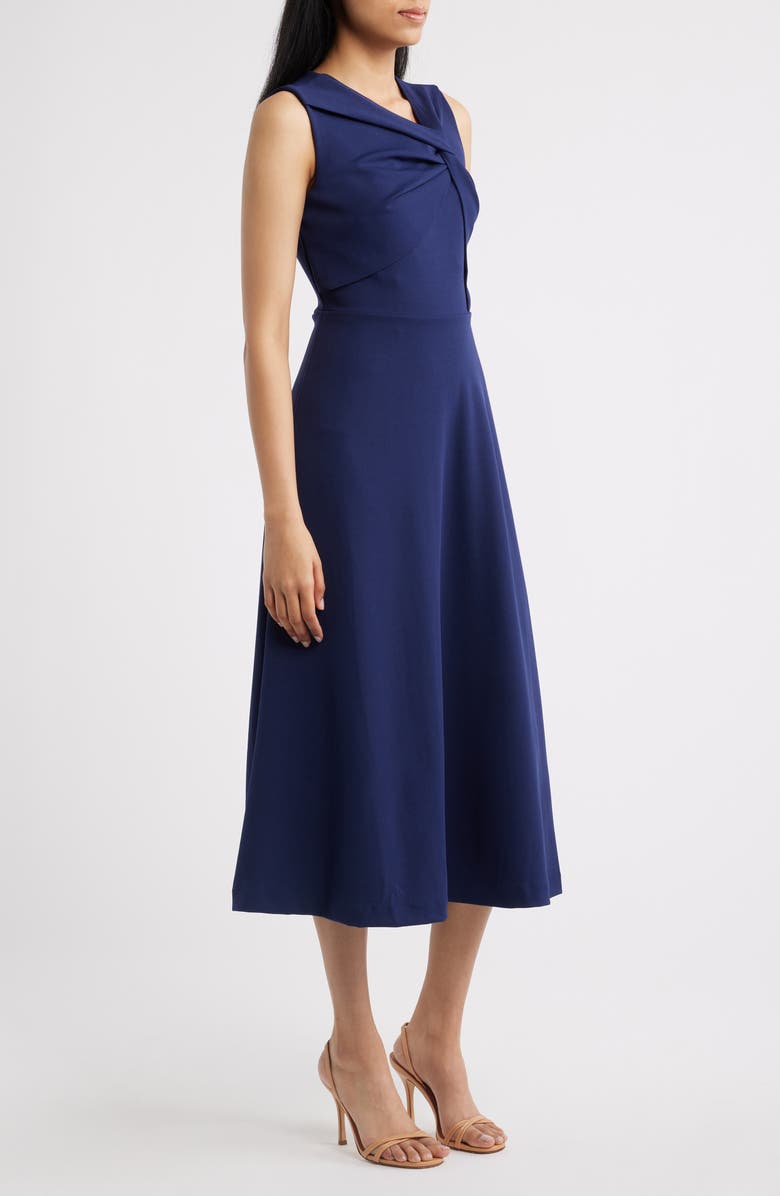 Anne Klein Twist Neck A-Line Midi Dress, Alternate, color, Deeep Navy