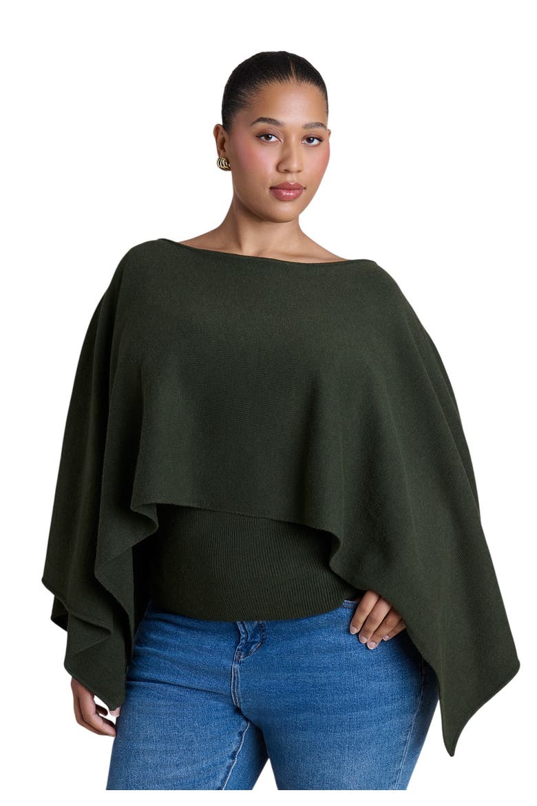 Layered Cape Sweater, Main, color, DARK FOREST GREEN