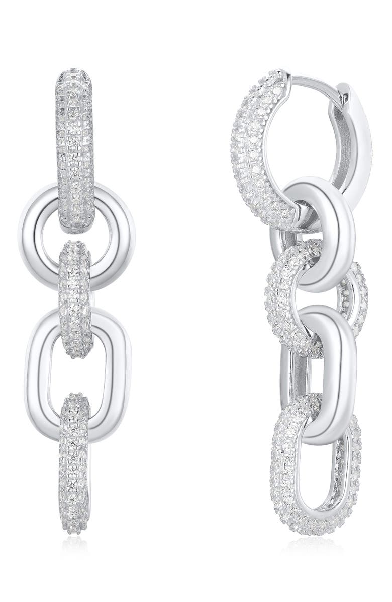 SUZY LEVIAN Pavé Cubic Zirconia Chain Drop Huggie Hoop Earrings, Main, color, Silver
