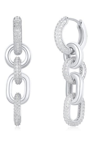 Suzy Levian Pavé Cubic Zirconia Chain Drop Huggie Hoop Earrings
