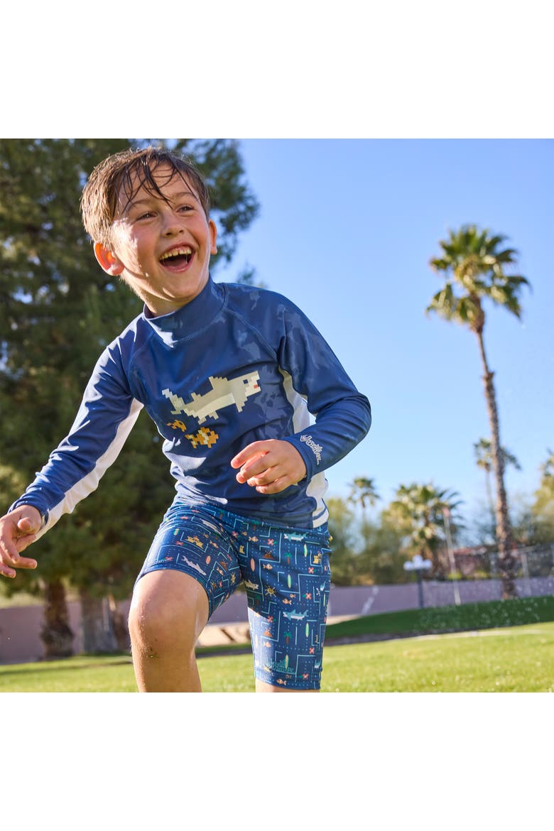 Long Sleeve Adventure Sun & Swim Shirt, Alternate, color, Shark-cade Game