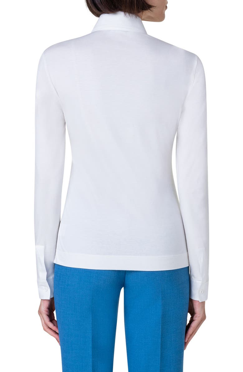 Akris punto Double Collar Stretch Cotton Button-Up Shirt, Alternate, color, Cream