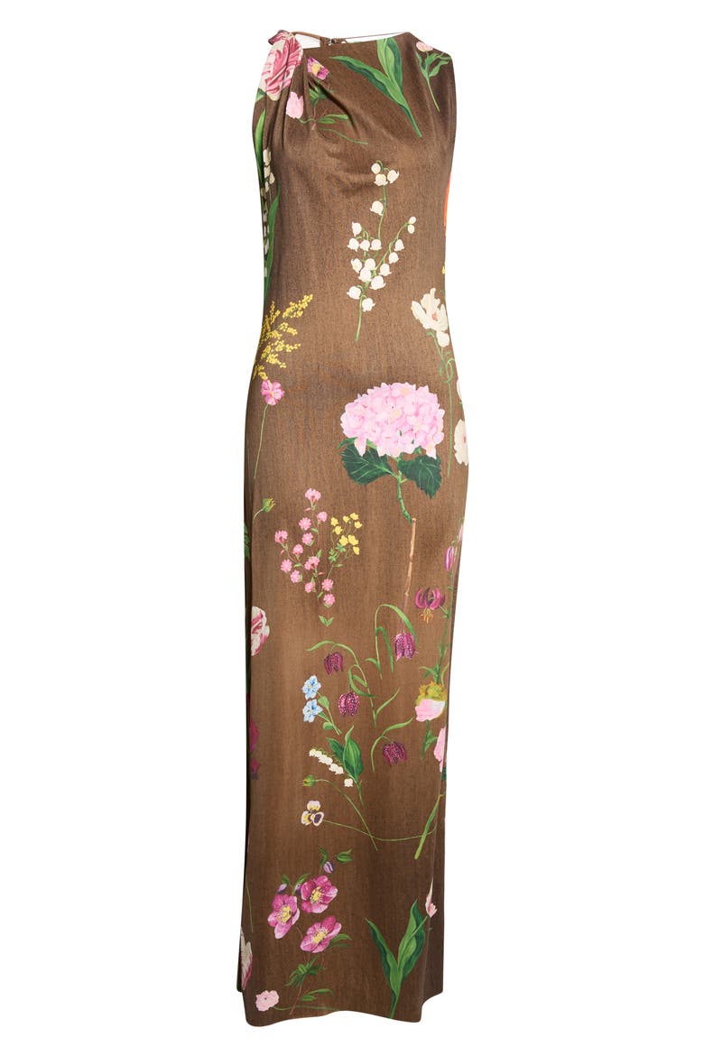 Mixed Botanical Milano Jersey Dress, Main, color, BROWN MULTI