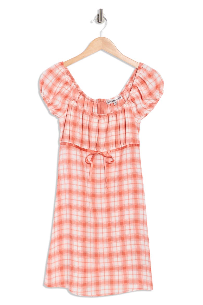 Plaid Puff Sleeve A-Line Minidress, Alternate, color, RUST CREAM