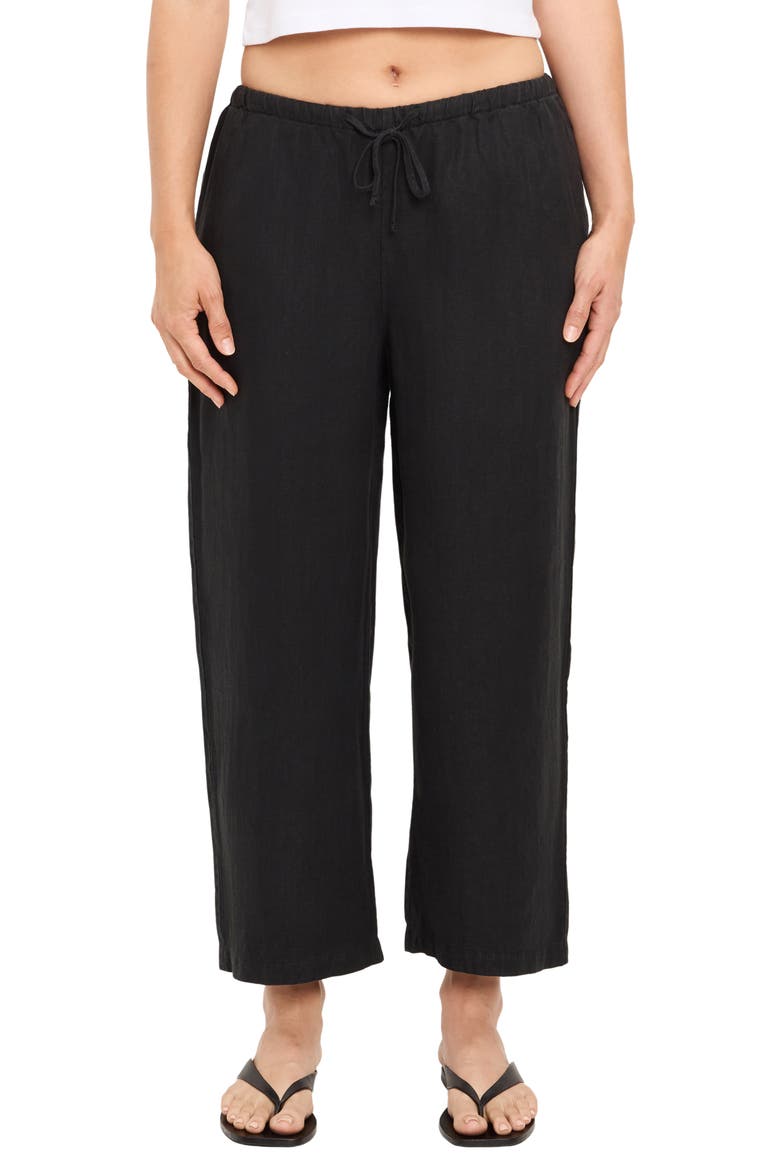 Tali Linen Blend Wide Leg Drawstring Pants, Main, color, BLACK