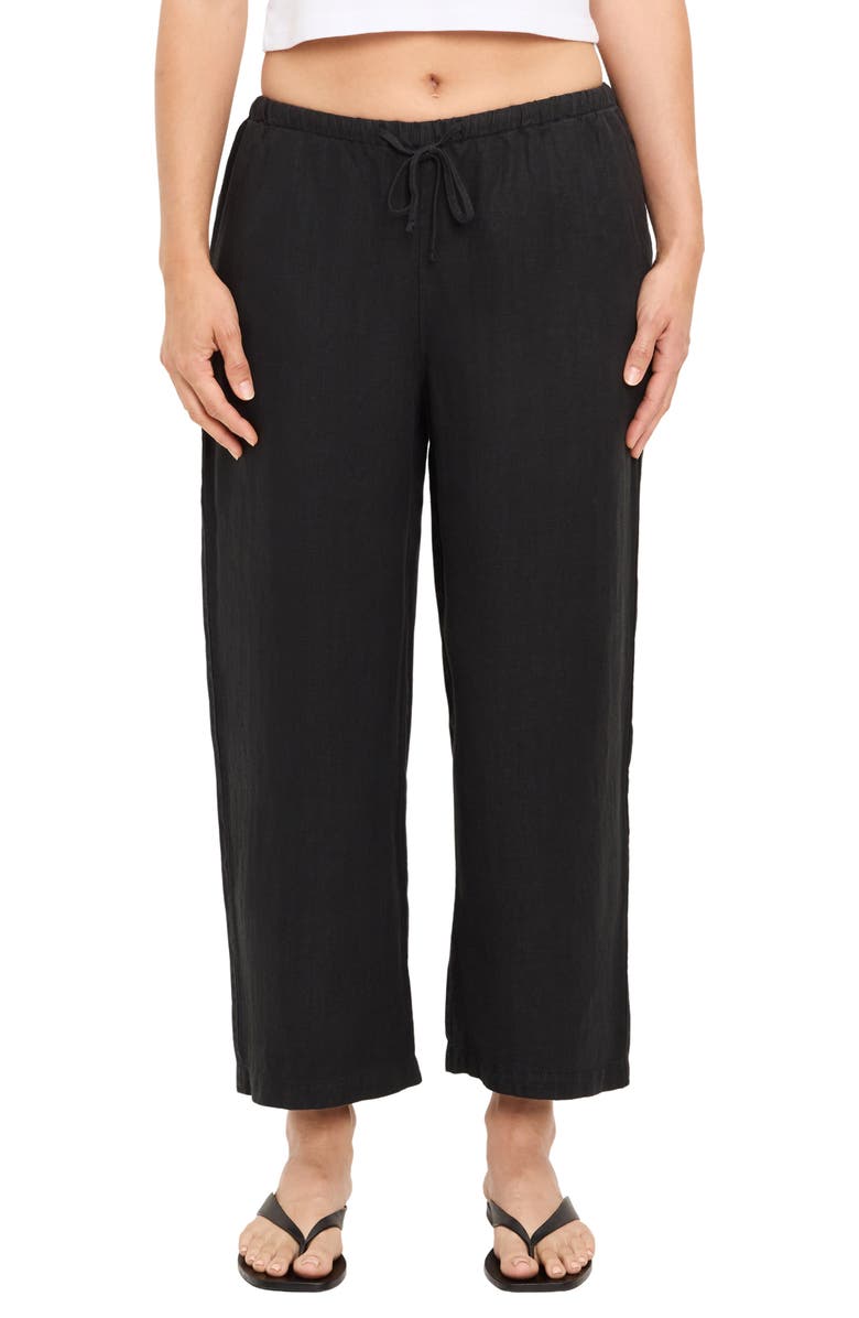 Michael Stars Tali Linen Blend Wide Leg Drawstring Pants, Main, color, Black