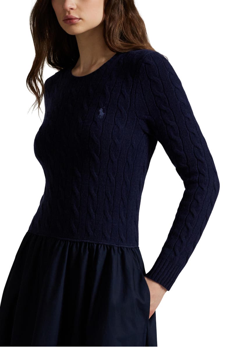 Polo Ralph Lauren Mixed Media Cable Stitch Long Sleeve Maxi Dress, Alternate, color, 