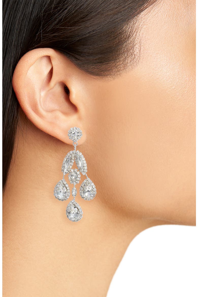 Crystal Drop Earrings, Alternate, color, SILVER