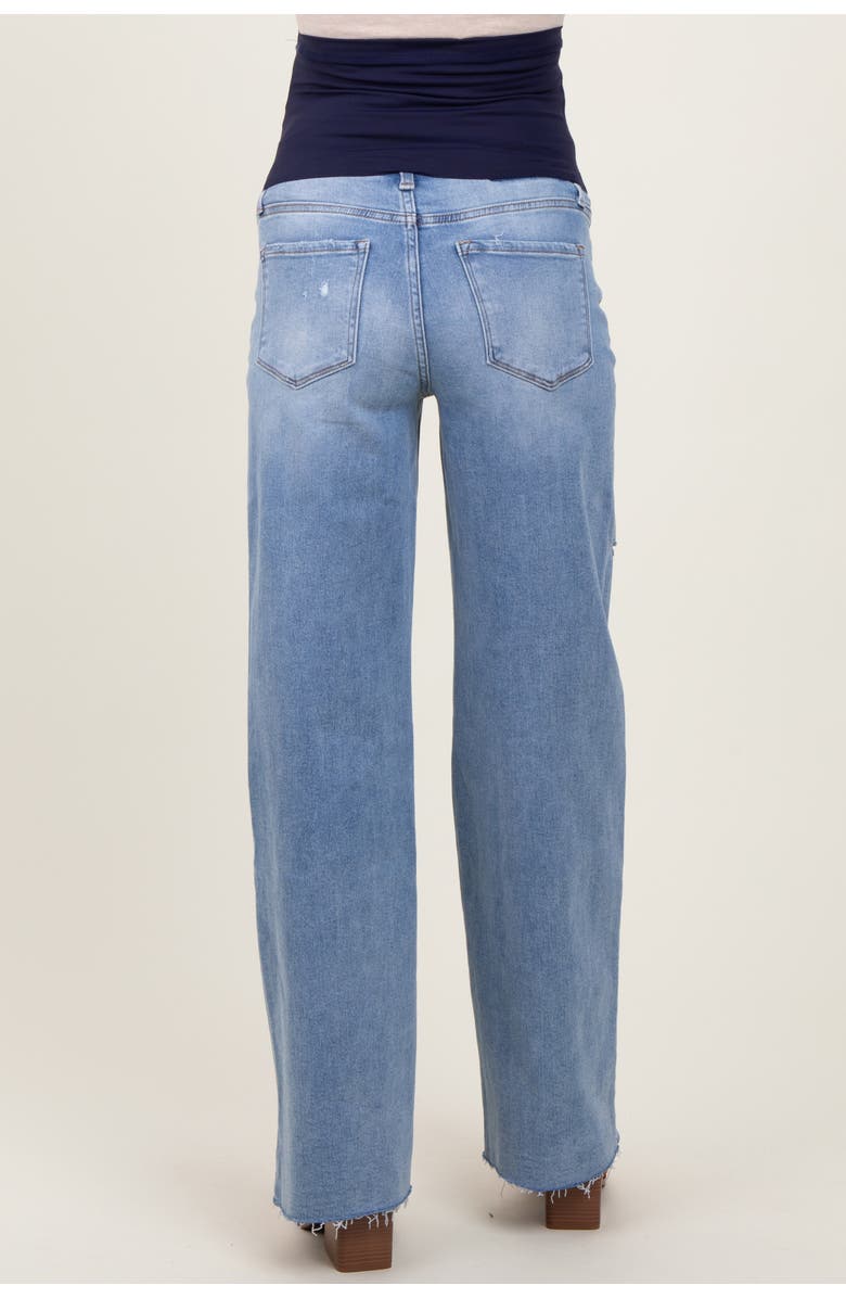 PinkBlush Distressed Open Knee Wide Leg Maternity Jeans, Alternate, color, Light Blue
