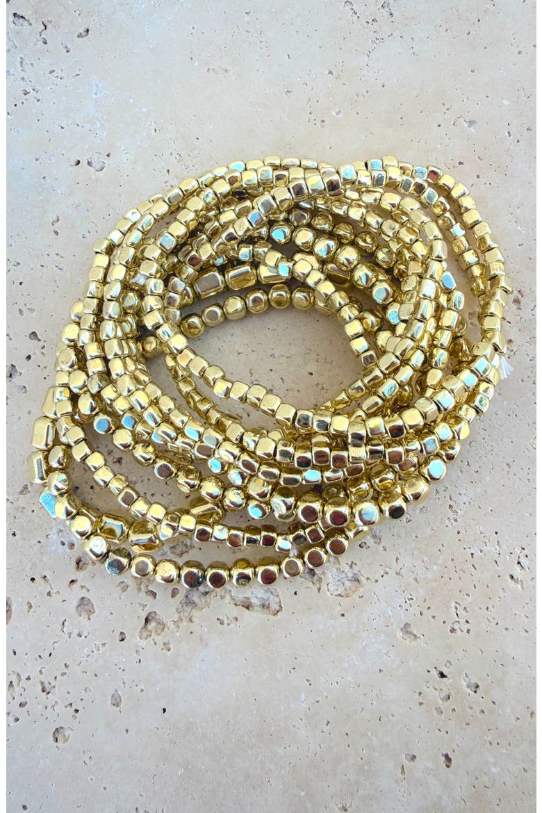Set of 10 Beaded Stretch Bracelets, Alternate, color, GOLD