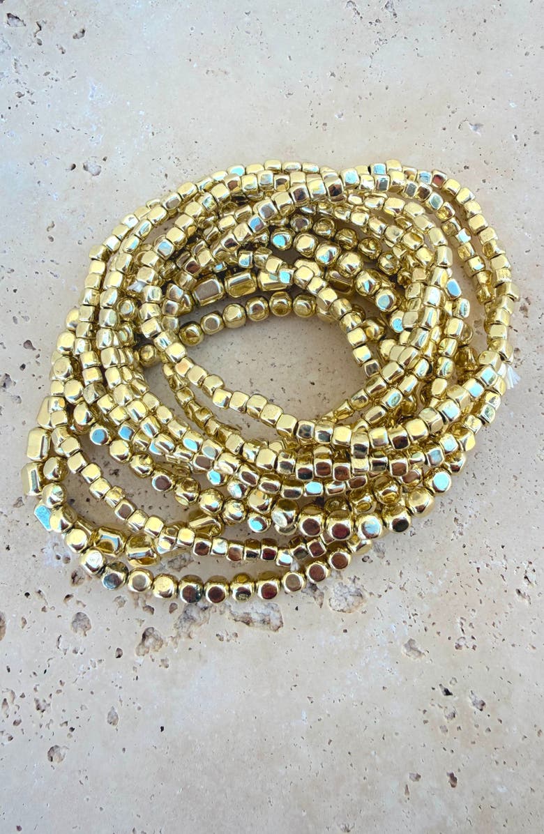 Adornia Set of 10 Beaded Stretch Bracelets, Alternate, color, Gold