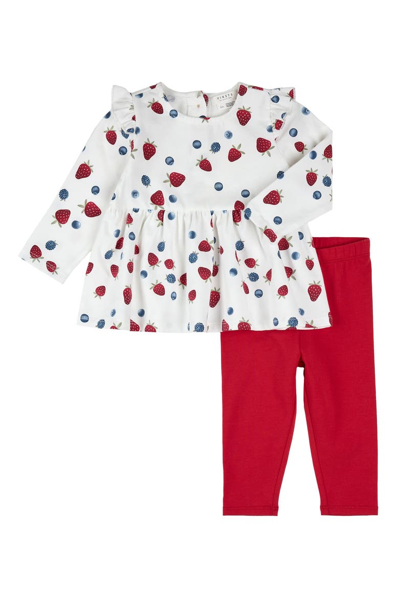 Berry Print Ruffle Trim Peplum Top & Leggings Set, Main, color, OFF WHITE/ RED