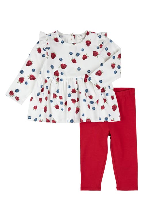 Firsts By Petit Lem Berry Print Ruffle Trim Peplum Top & Leggings Set In Red