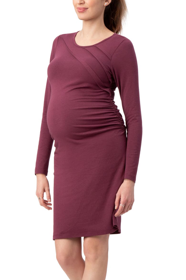 Sunburst Long Sleeve Body-Con Maternity Dress, Main, color, WINE
