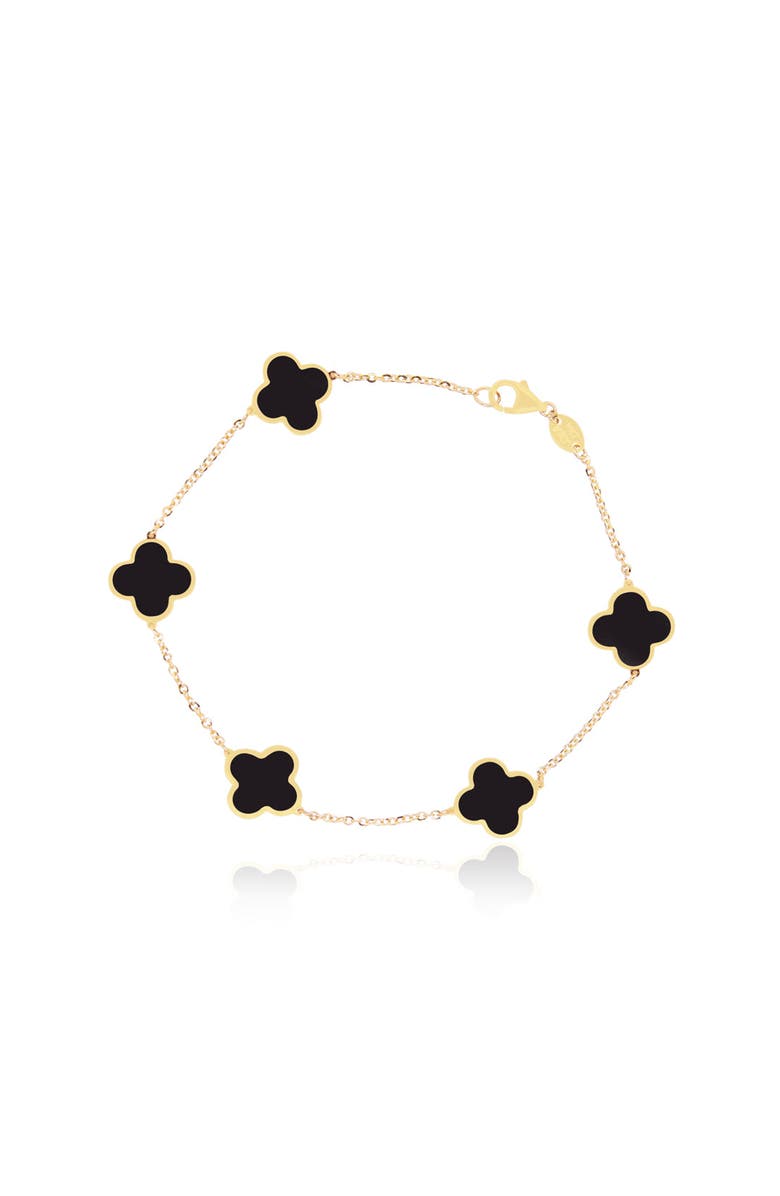 The Lovery Fine Jewelry Small Onyx Clover Bracelet, Main, color, Yellow Gold
