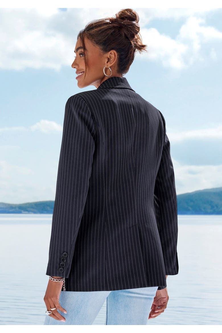 Pinstripe Oversized Blazer, Alternate, color, Navy Ivory