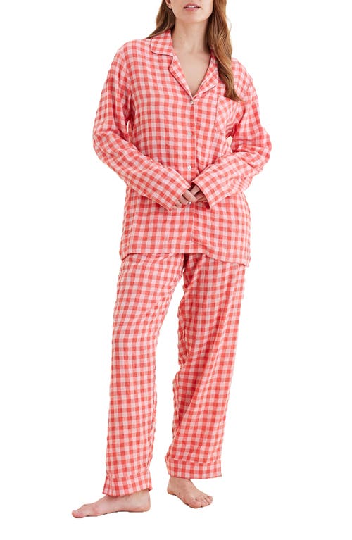 Shop Papinelle Seersucker Gingham Pajamas In Nautical Red/rosewater