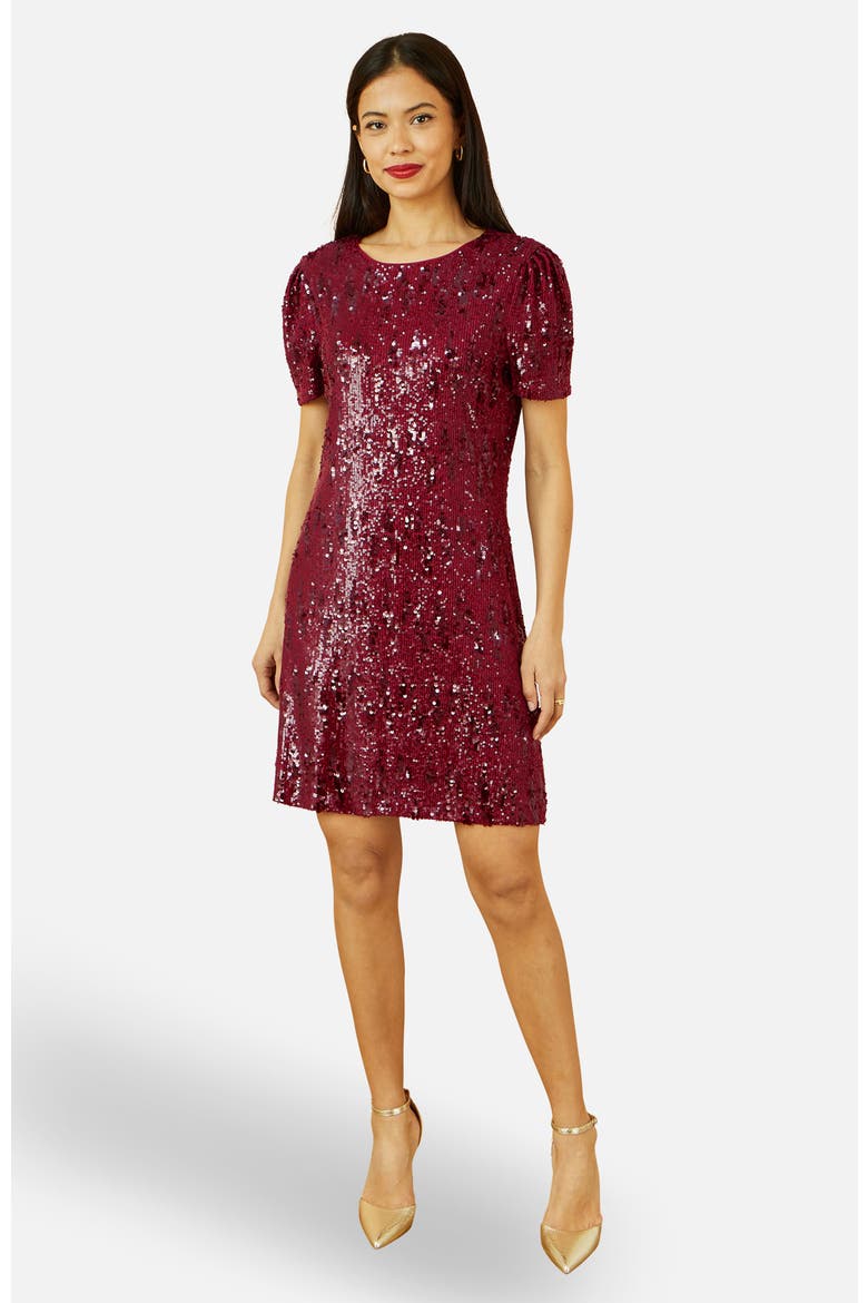 Sequin Stretch Tunic Dress, Main, color, Burgundy