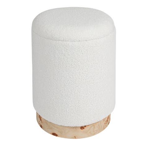 Round Boucle Upholstered Storage Stool with Removeable Lid, Cream