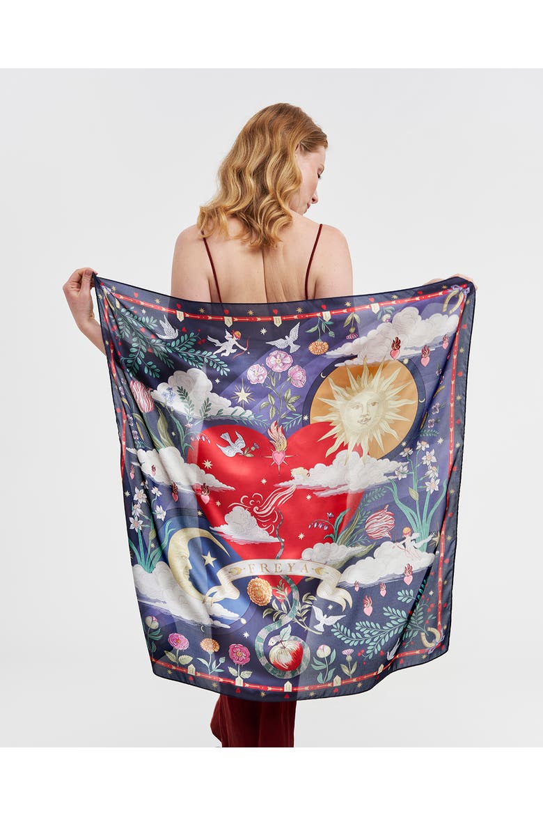Freya's Heart Story Square Scarf, Alternate, color, Navy