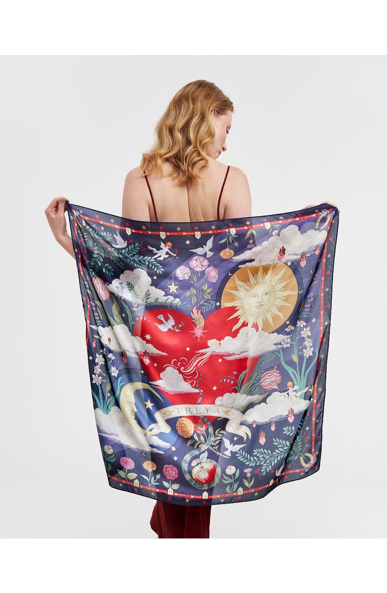 Fable England Freya's Heart Story Square Scarf, Alternate, color, Navy