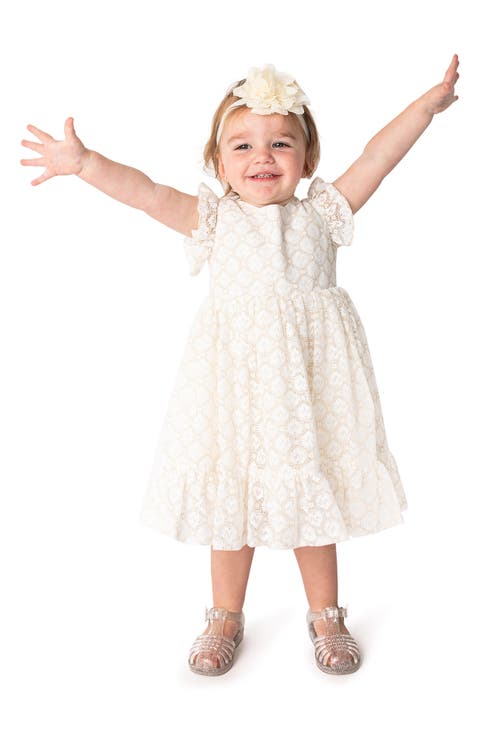Ruffle Sleeve Lace Overlay Dress (Toddler & Little Kid)