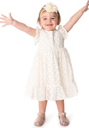 Popatu Ruffle Sleeve Lace Overlay Dress