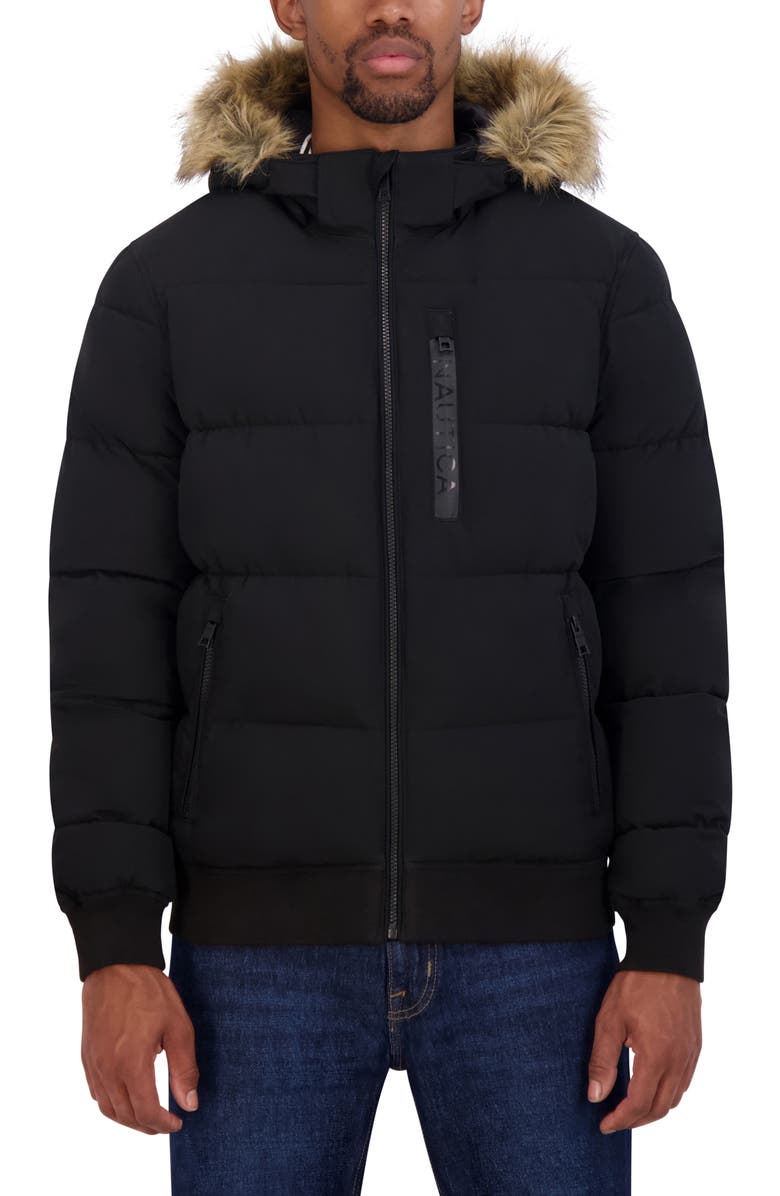 Nautica Faux Fur Trim Water Resistant Bomber Jacket, Main, color, 
