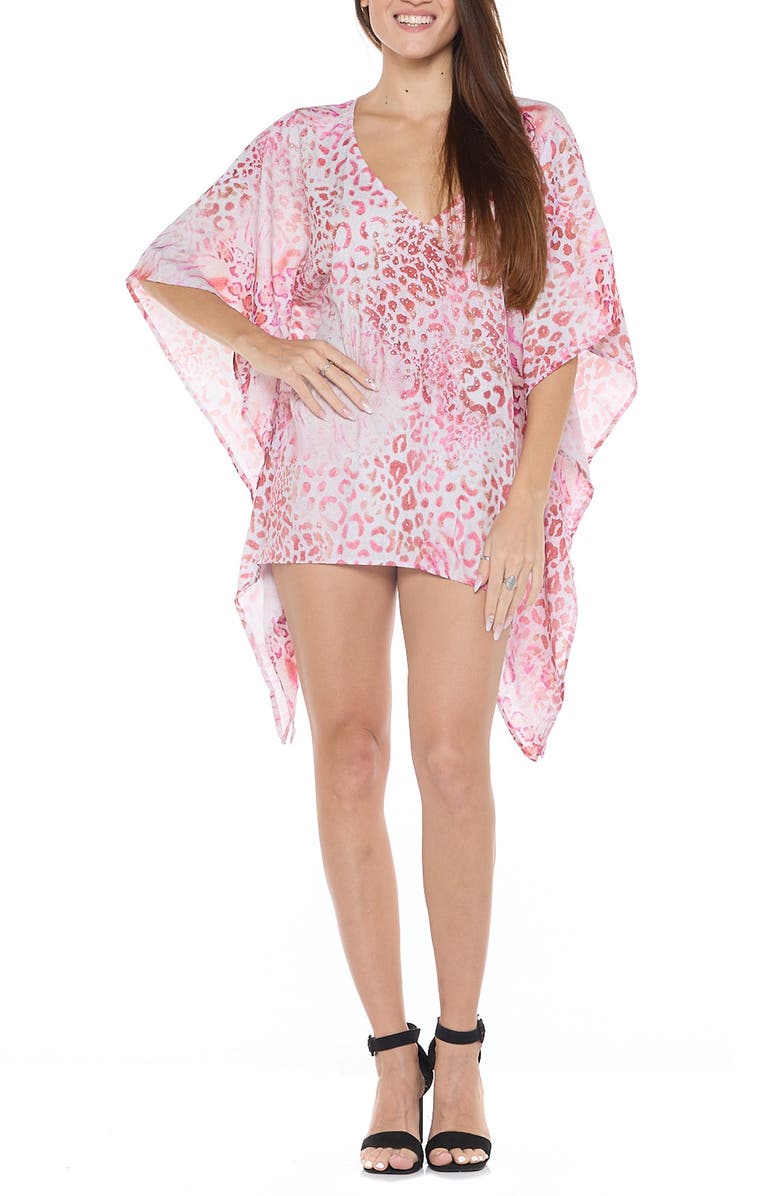 RANEES Leopard Print Cover-Up Top, Main, color, Pink