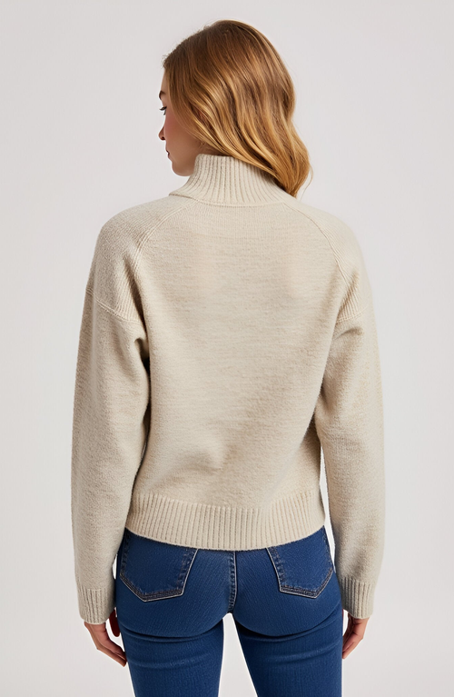 Modenaire Mock Neck Raglan Sleeve Wide Ribbed Hem Sweater In Neutral