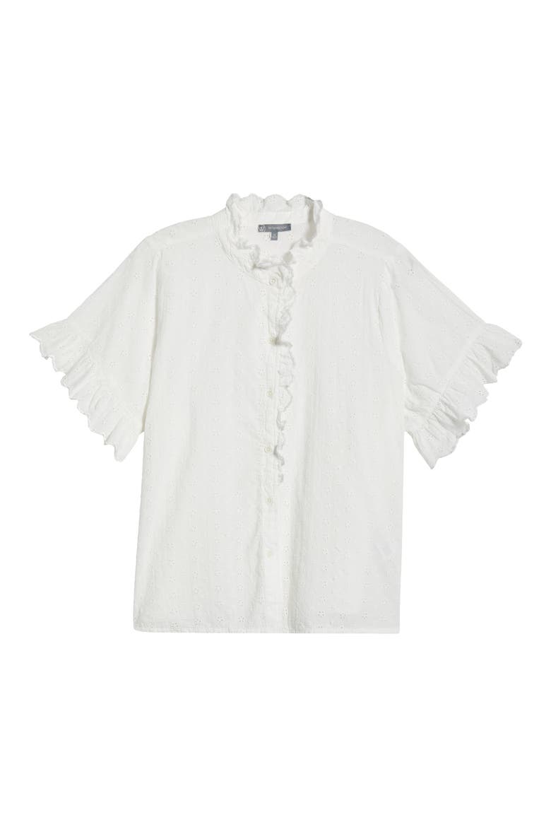 Embroidered Eyelet Short Sleeve Button-Up Shirt (Nordstrom Exclusive), Alternate, color, WHITE