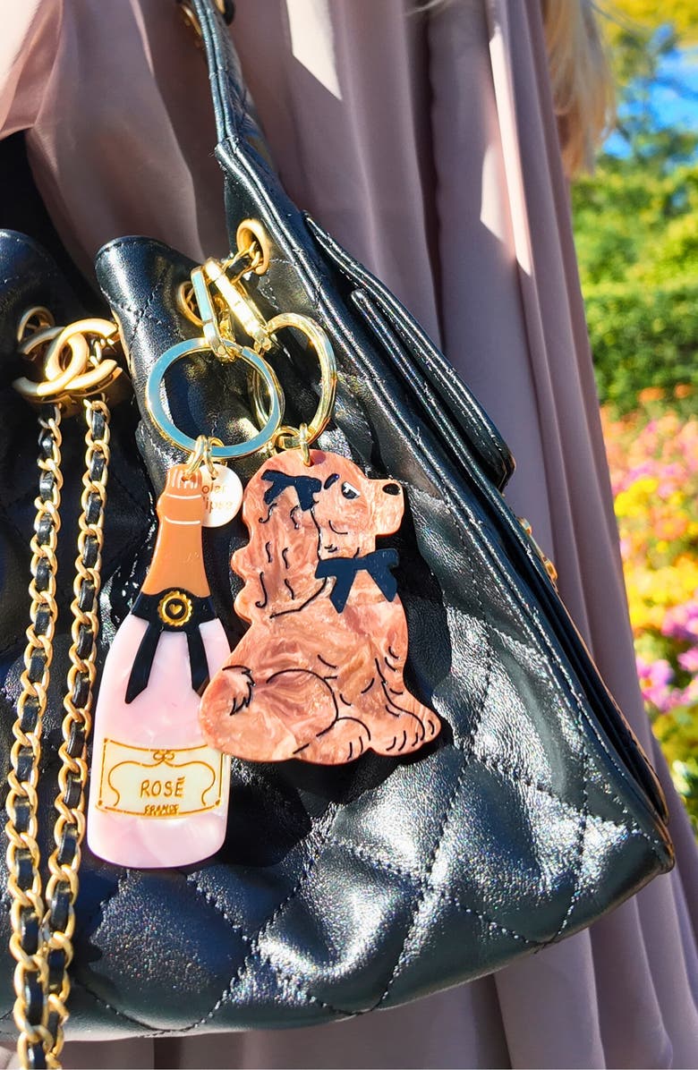 Solar Eclipse Hand Painted Puppy Key Chain Bag Charm, Alternate, color, Brown