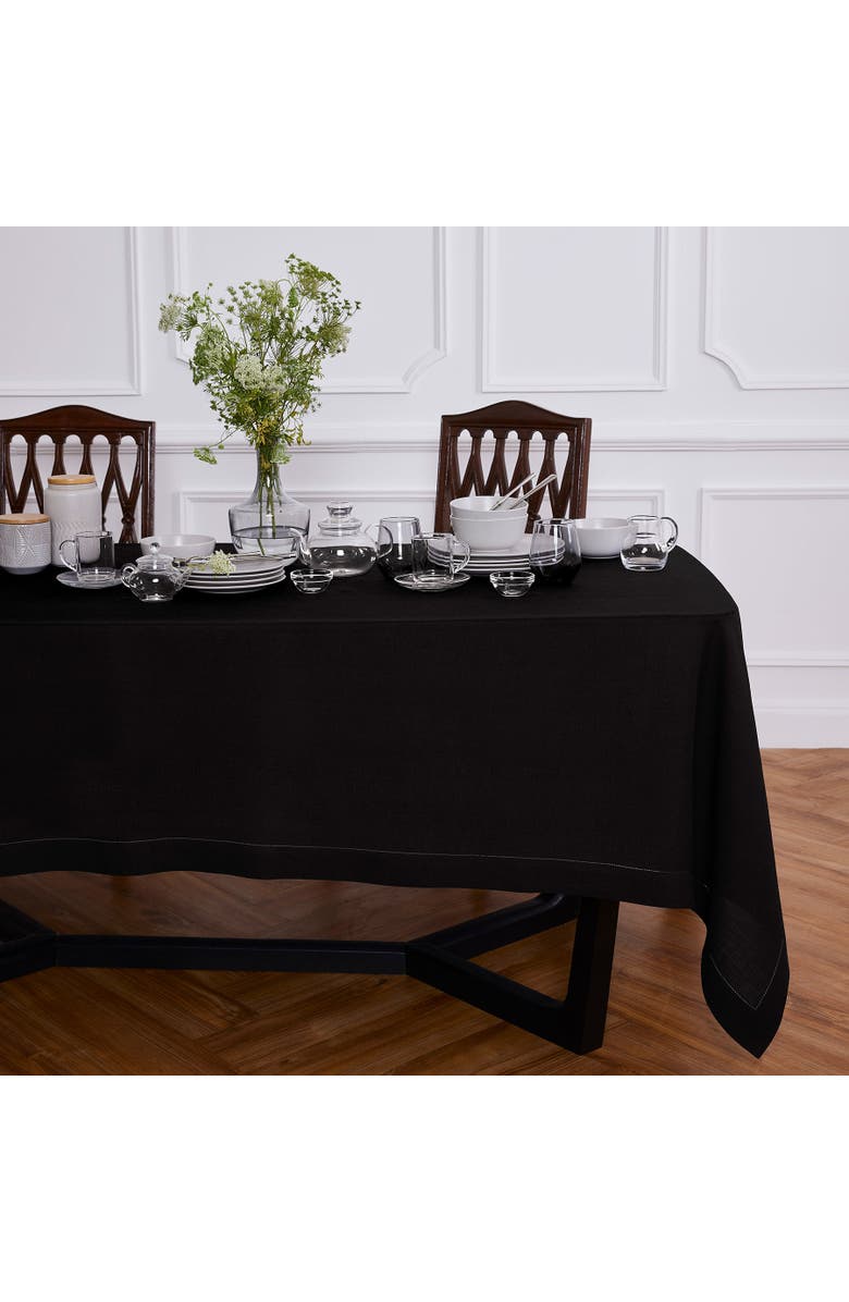 Solino Home Linen Tablecloth - Sonoma Hemstitch, Main, color, Black