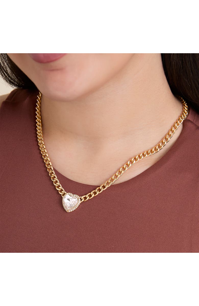 Jessica Simpson Jewelry Set with Glass Heart Pendant Necklace 16"+3" and Heart Stud Earrings, Alternate, color, Gold/Clear