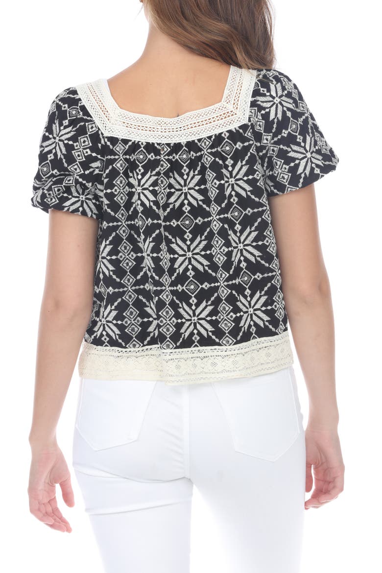 Lace Trim Short Sleeve Top, Alternate, color, BLACK
