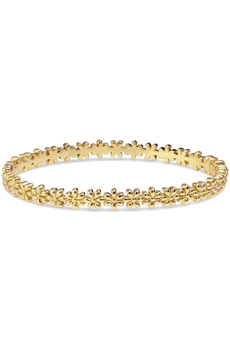 DEVATA Daisy Flower Eternity Bangle Bracelet in Gold Plated Sterling Silver, Main, color, Yellow Gold