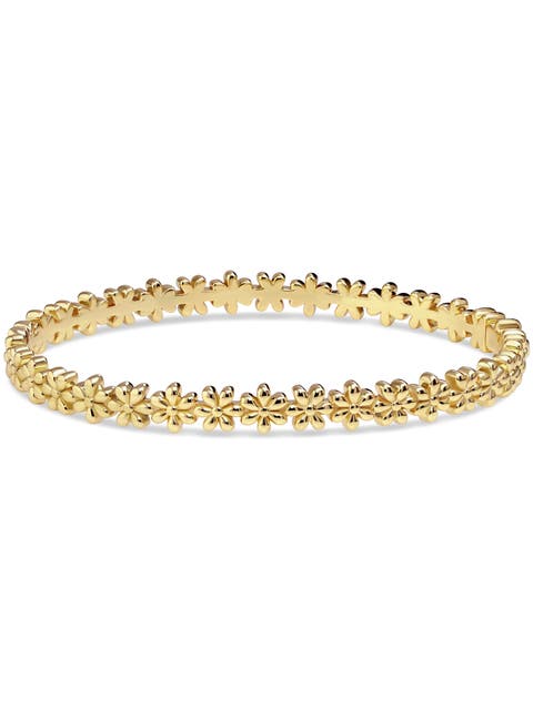 Daisy Flower Eternity Bangle Bracelet in Gold Plated Sterling Silver