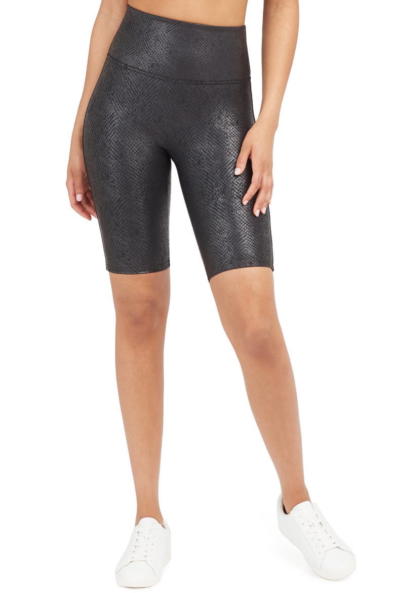 Faux Leather Bike Shorts, Main, color, METALLIC SNAKE