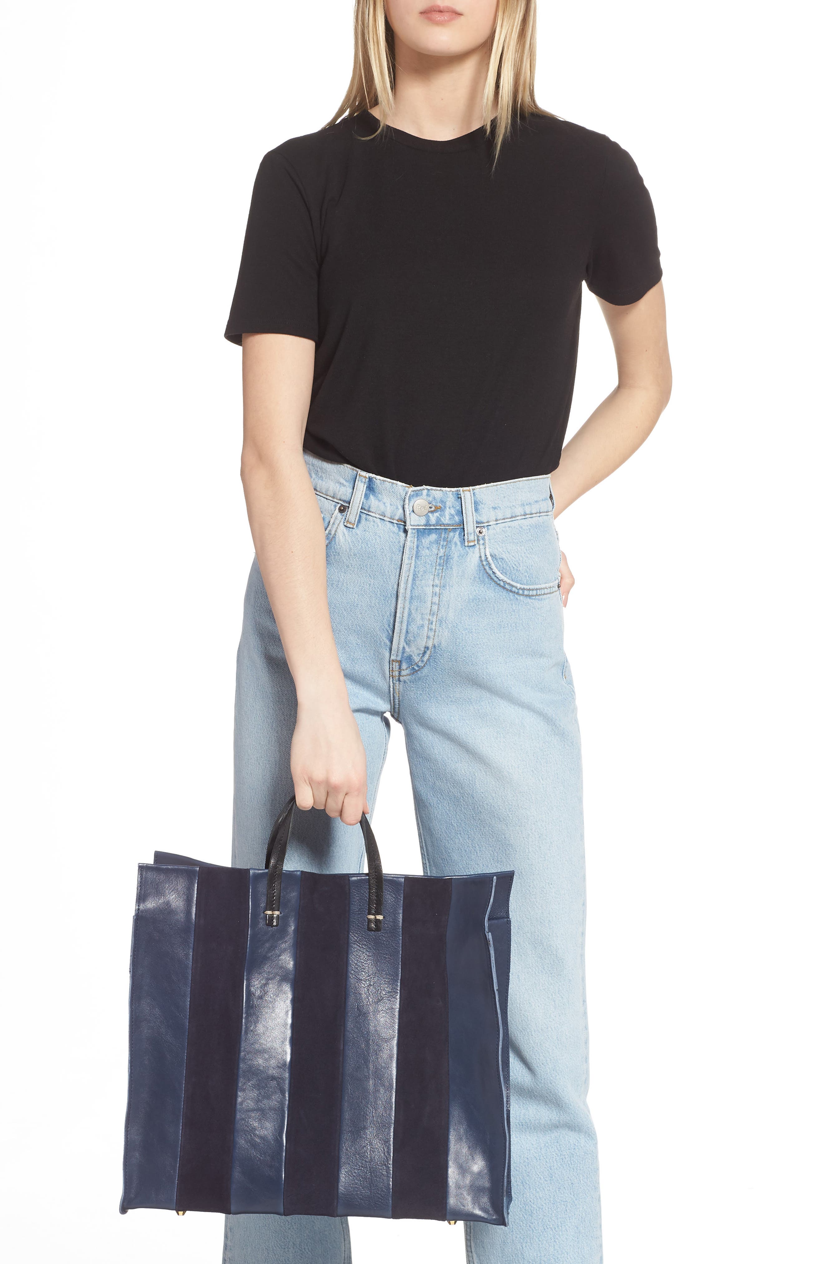 Clare V. Simple Stripe Leather Tote, Alternate, color, 
