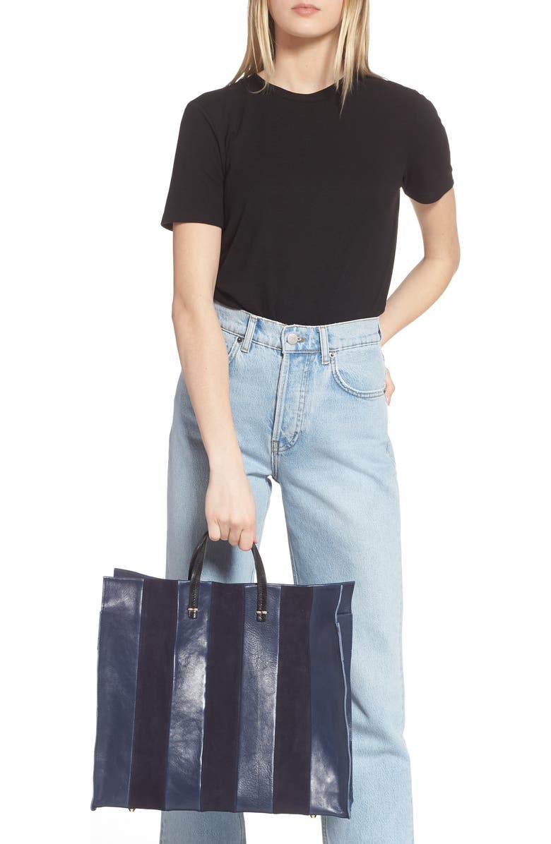 Clare V. Simple Stripe Leather Tote, Alternate, color,