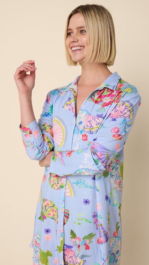 The Cat's Pajamas Pima Knit Night Shirt Conversational In Blue