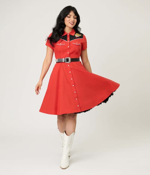 Smak Parlour Embroidered Western Flare Dress In Burgundy