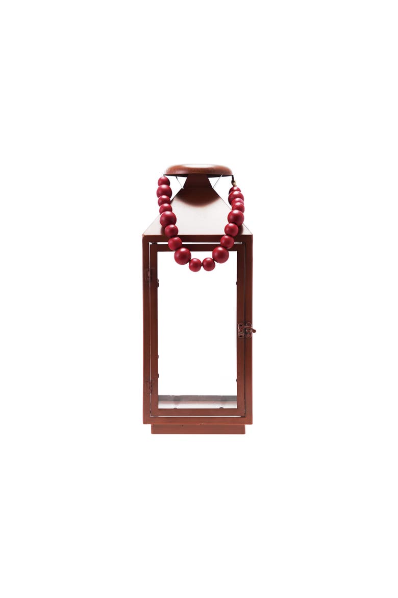 Metal & Glass Lantern with Wood Bead Handle, Black & Red, Main, color, Black & Red